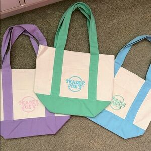 Trader Joe's Colorful Canvas Tote Bag Trio